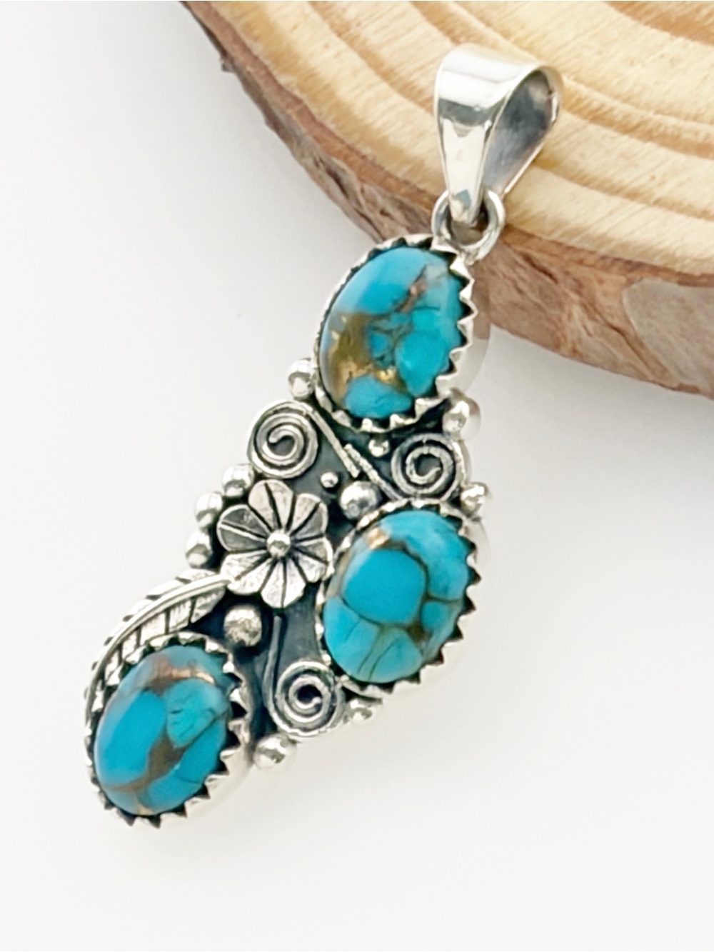Sterling Silver 925 Genuine Blue Copper Kingman Turquoise Pendant New